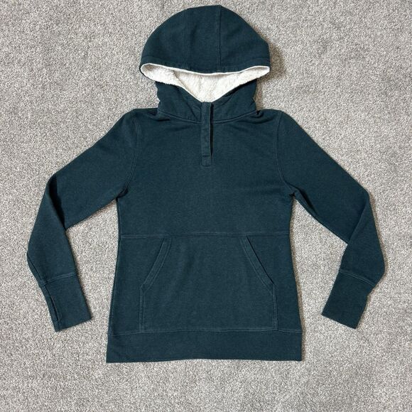 Wild Rye Tops - Wild Rye Hoodie Womens 4 Green Sherpa Lined Hood Snap Placket Thumbholes Casual